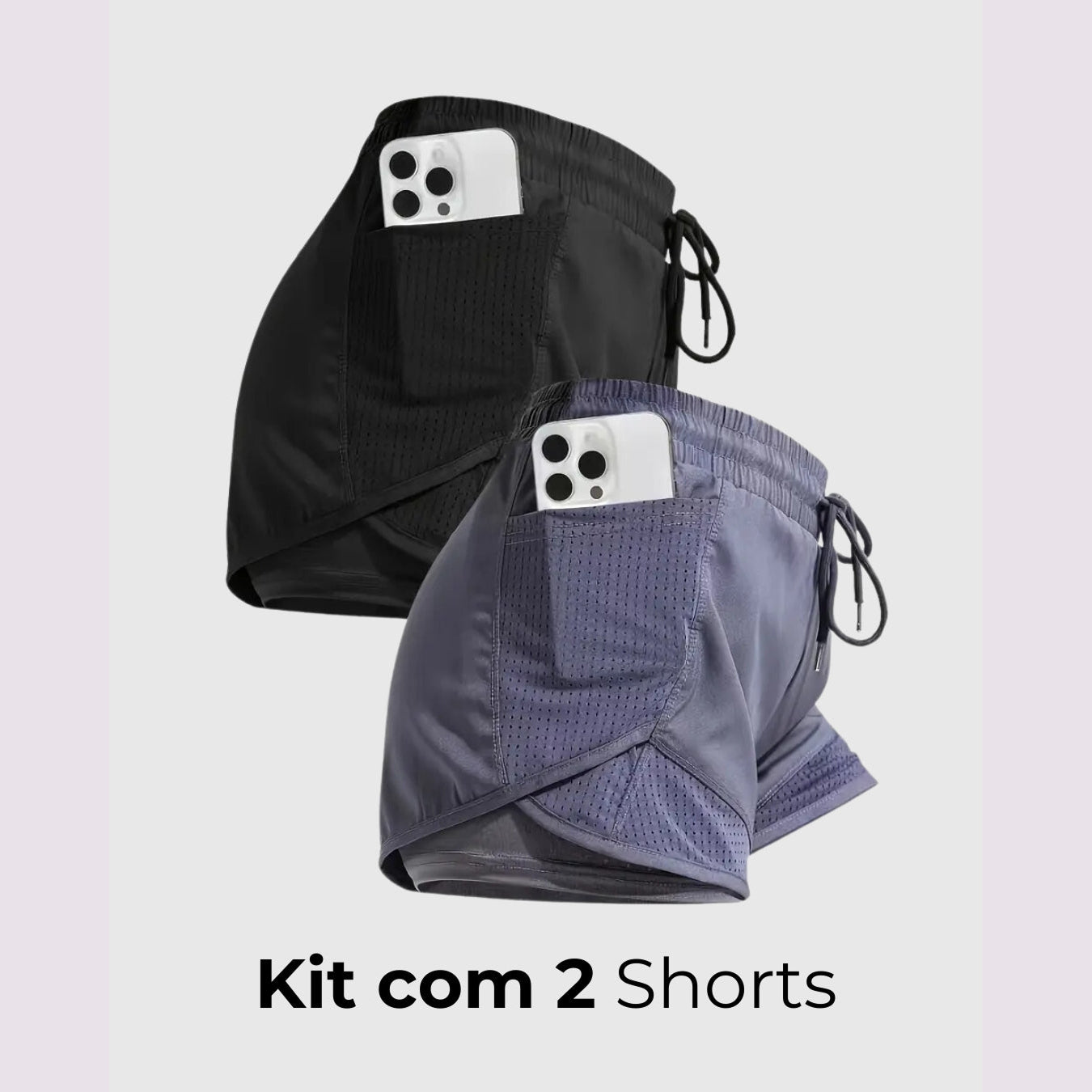 Short Esportivo Performance UltraFit - Dupla face, Leve, Respirável e com Bolsos | Compre 1 LEVE 2