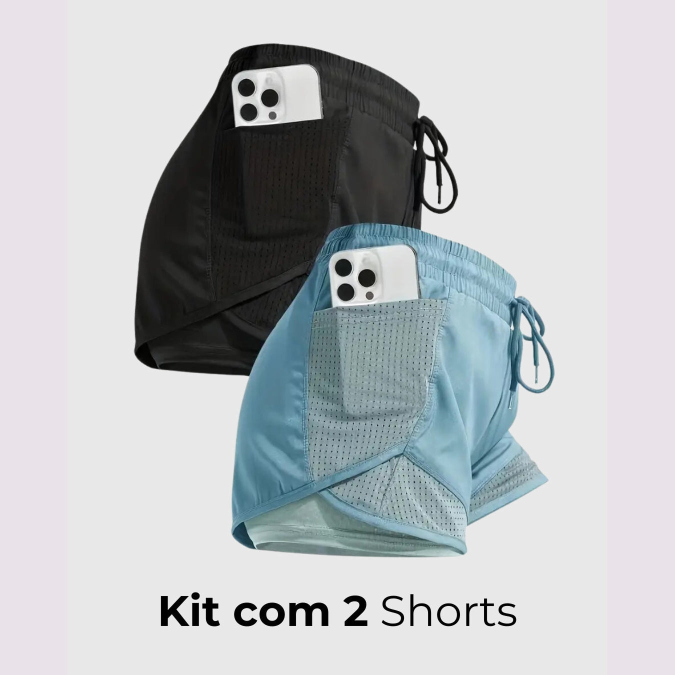 Short Esportivo  Performance UltraFit - Dupla face, Leve, Respirável e com Bolsos | Compre 1 LEVE 2