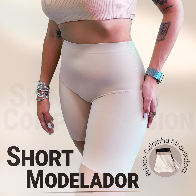 Short Modelador Skin Compression sem costura + Brinde Calcinha Modeladora